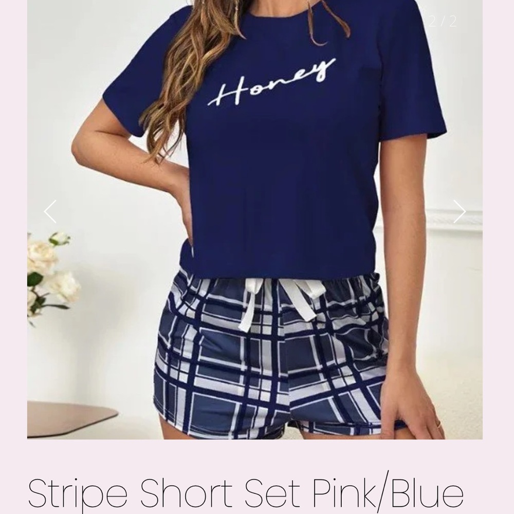 Blue and White Plaid Short Set